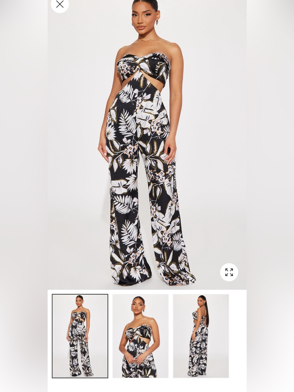 Fashion Nova Black Tropical Floral Cutout Wide Leg Jumpsuit